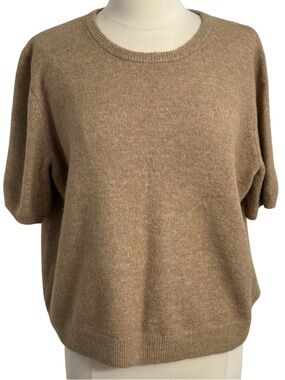 H&M Women's Short Sleeve Round Neck Pullover Fine Knit Sweater Tee Taupe, Sz XXL